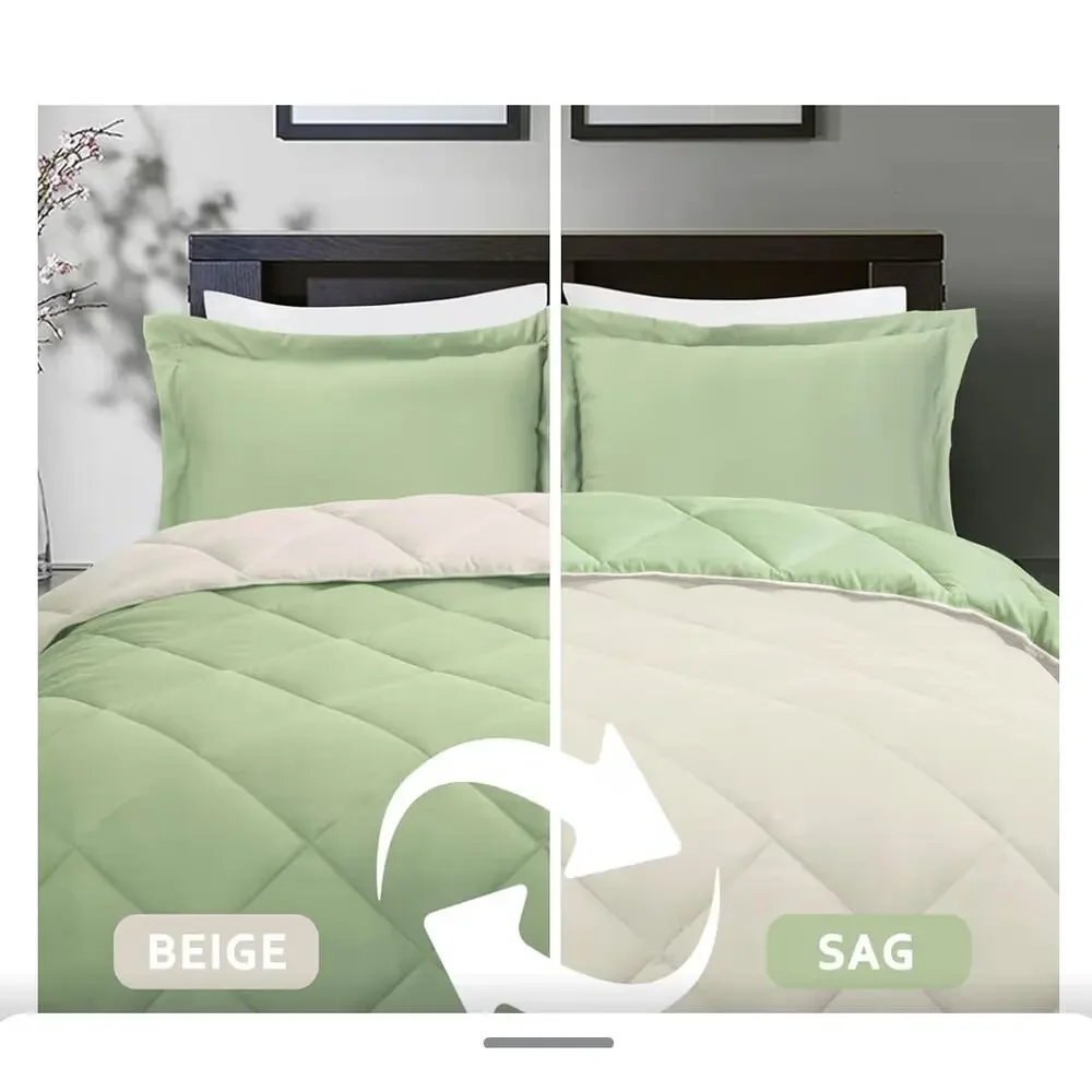 HIG 3pc Sage Green Twin/Twin XL Comforter Set Quilted Duvet Insert w/Corner Tabs